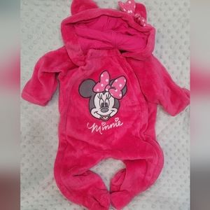 Minnie Mouse Baby Girl Fleece Onesie with hood size 3-6m
